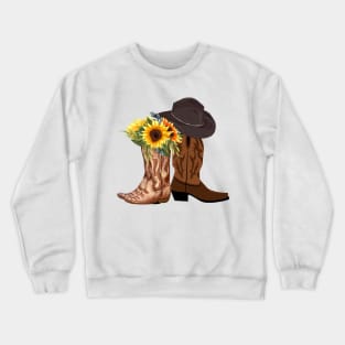 Rustic Sunflower Western Country Cowboy Cowgirl Boots Crewneck Sweatshirt